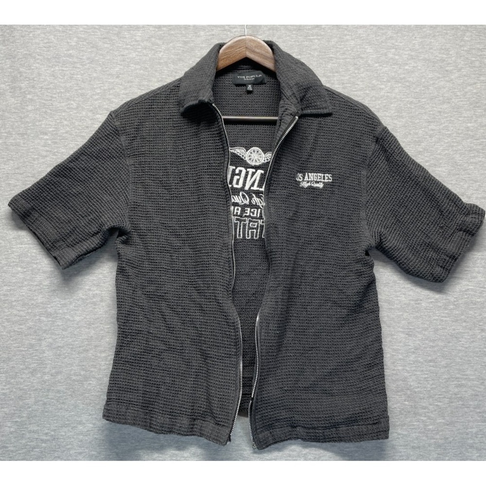 Vox Populi For The People Waffle Knit Shacket Womens M Charcoal Gray Full Zip